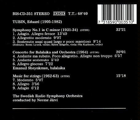 Eduard Tubin - Эммануил Шейнкман, Neeme Järvi, Sveriges Radios Symfoniorkester-1