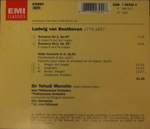 Ludwig van Beethoven - Yehudi Menuhin / New Philharmonia Orchestra / Otto Klemperer, John Pritchard-1