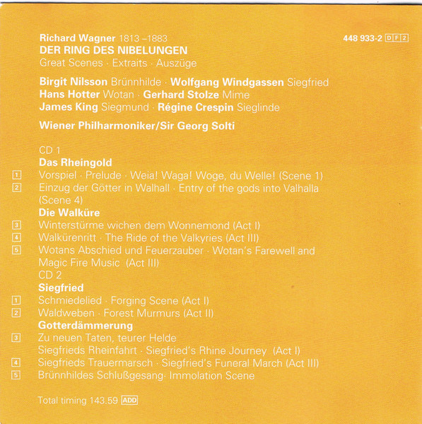 Richard Wagner, Wiener Philharmoniker, Birgit Nilsson, Régine Crespin, Wolfgang Windgassen, Gerhard Stolze, James King (3), Hans Hotter-1