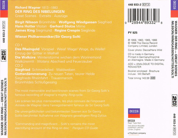 Richard Wagner, Wiener Philharmoniker, Birgit Nilsson, Régine Crespin, Wolfgang Windgassen, Gerhard Stolze, James King (3), Hans Hotter-2