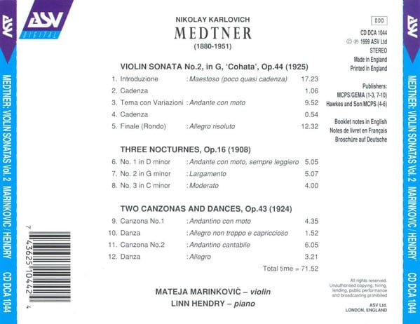 Nikolai Medtner - Mateja Marinković, Linn Hendry-1