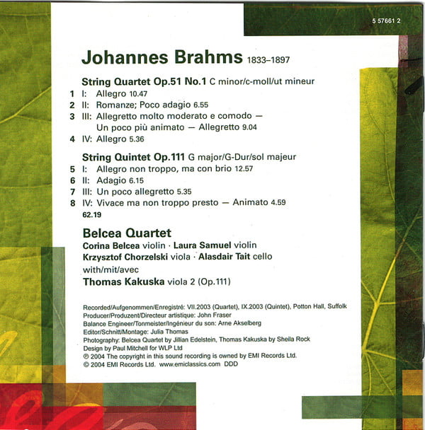 Johannes Brahms : Belcea Quartet, Thomas Kakuska-1