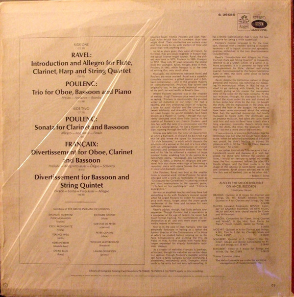 Maurice Ravel, Francis Poulenc, Jean Françaix, Melos Ensemble Of London-1
