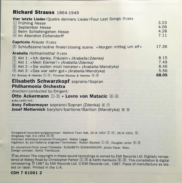 Richard Strauss - Elisabeth Schwarzkopf, Philharmonia Orchestra, Otto Ackermann, Lovro Von Matacic-1