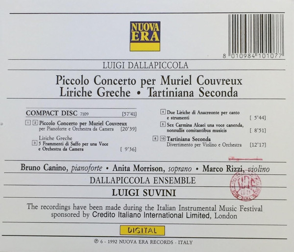Luigi Dallapiccola – Bruno Canino, Anita Morrison (2), Marco Rizzi (2), Dallapiccola Ensemble, Luigi Suvini-1