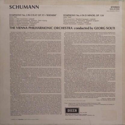 Symphony No.3, Op.97 "Rhenish" / Symphony No.4, Op.120 LP (UK):Schumann - Image 2