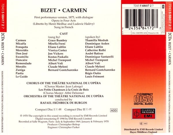 Georges Bizet - Grace Bumbry · Jon Vickers · Mirella Freni · Kostas Paskalis ; Orchestre National De L'Opéra De Paris, Rafael Frühbeck De Burgos-2