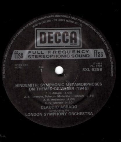 Symphonic Metamorphoses On Themes Of Weber / Sinfonietta LP (UK):Hindemith - Image 2