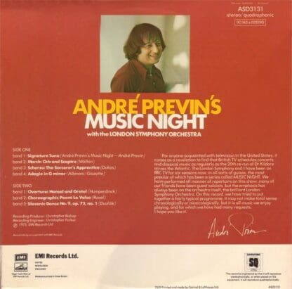 André Previn's Music Night LP (UK 1975):André Previn - Image 2