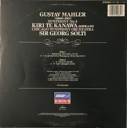 Symphony No. 4 LP (US 1984):Mahler - Image 2