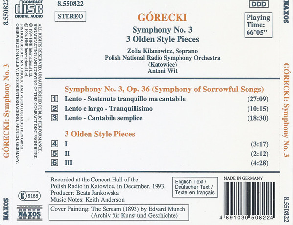 Henryk Górecki - Zofia Kilanowicz, Wielka Orkiestra Symfoniczna Polskiego Radia W Katowicach, Antoni Wit-1