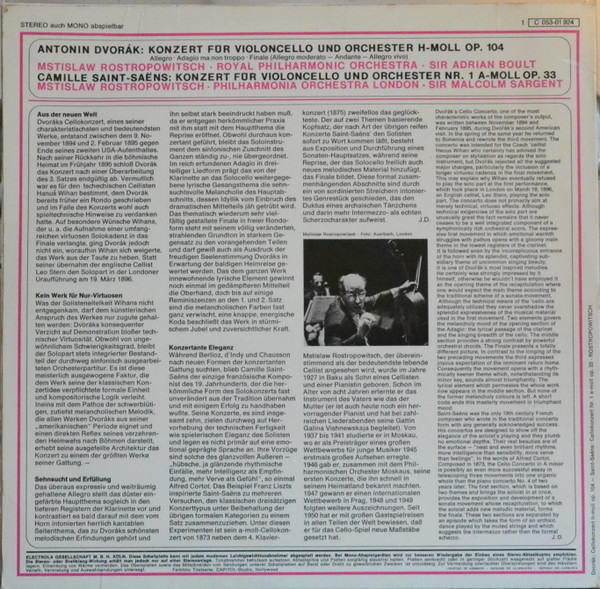 Antonín Dvořák, Camille Saint-Saëns / Mstislav Rostropovich, Royal Philharmonic Orchestra, Sir Adrian Boult / Philharmonia Orchestra, Sir Malcolm Sargent-1