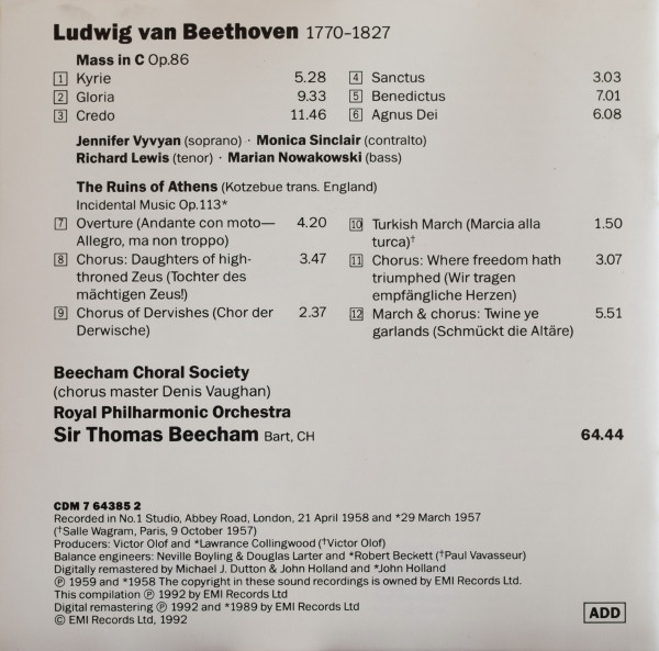 Ludwig van Beethoven - The Beecham Choral Society, Royal Philharmonic Orchestra, Sir Thomas Beecham-1