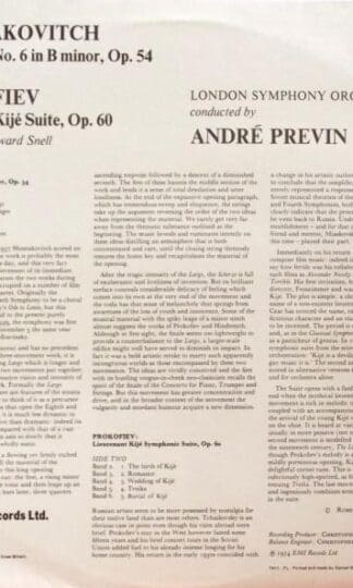 Symphony No. 6 / Lieutenant Kijé LP (UK 1974):André Previn