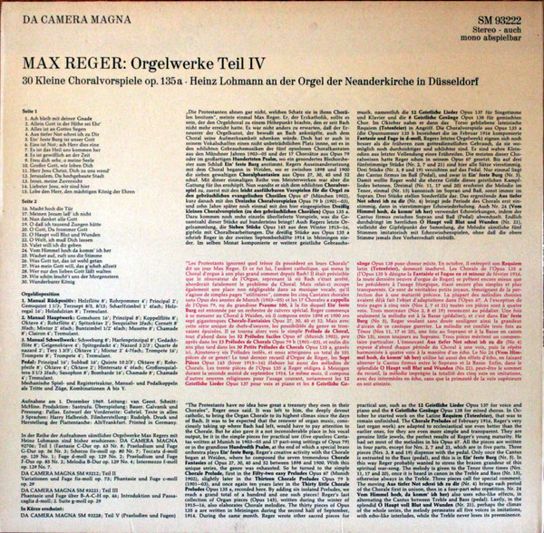 Max Reger / Heinz Lohmann An Der Orgel Der Neanderkirche Düsseldorf: Max Reger-1