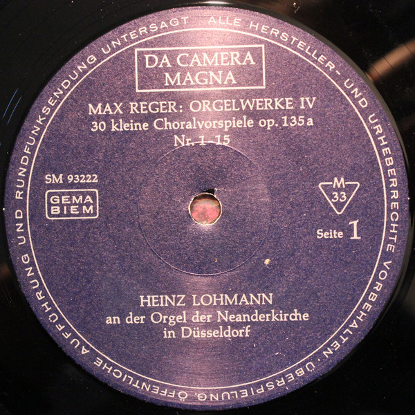 Max Reger / Heinz Lohmann An Der Orgel Der Neanderkirche Düsseldorf: Max Reger-2