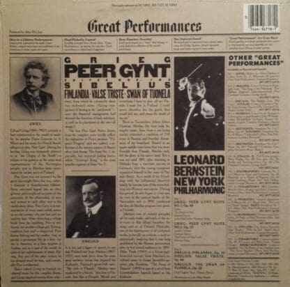 Peer Gynt Suites No. 1 & 2 / Valse Triste, Finlandia, The Swan Of Tuonela LP (US 1981):Leonard Bernstein - Image 2
