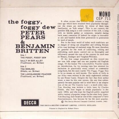 The Foggy Foggy Dew 7" (UK 1961):Peter Pears - Image 2