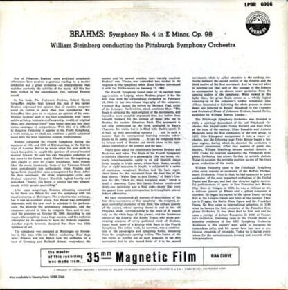 Symphony #4 In E Minor Opus 98 LP (US 1960):Brahms - Image 2