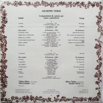 Verdi Songs LP (HUN 1980):Giuseppe Verdi - Image 2