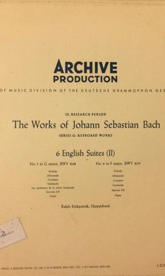 6 English Suites (II): No. 3 In G Minor / No. 4 In F Major LP (US 1957):Johann Sebastian Bach