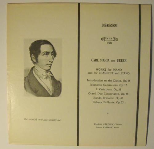 Works For Piano And For Clarinet And Piano LP (US):Weber