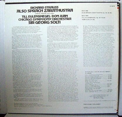 Also Sprach Zarathustra / Till Eulenspiegel - Don Juan LP (US 1976):Richard Strauss - Image 2