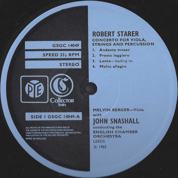 Robert Starer / Ralph Vaughan Williams, Melvin Berger, John Snashall, English Chamber Orchestra-2