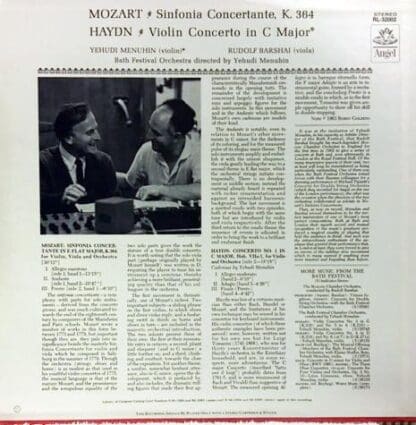 Sinfonia Concertante K. 364 / Violin Concerto In C Major LP (US):Mozart - Image 2