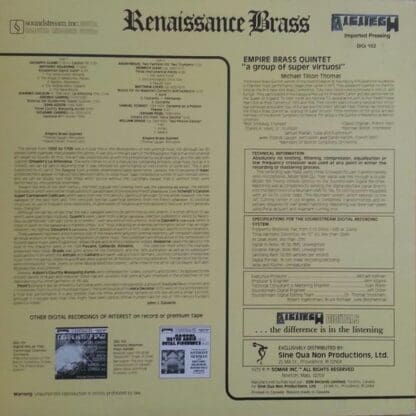 Renaissance Brass LP (US 1979):The Empire Brass Quintet - Image 2