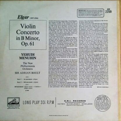 Violin Concerto In B Minor, Op. 61 LP (UK):Yehudi Menuhin - Image 2