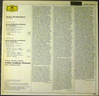 Klavierkonzerte / Piano Concertos 1&2 LP (GER 1976):Sergei Rachmaninov - Image 2