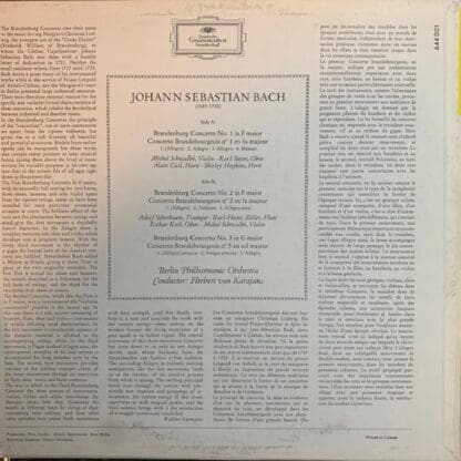 Brandenburg Concertos Nos. 1, 2 & 3 LP (CAN):Herbert Von Karajan - Image 2
