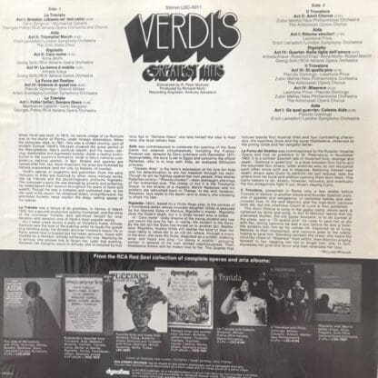 Verdi's Greatest Hits LP (US 1972):Leontyne Price - Image 2