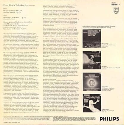 Overture "1812" / Slavonic March / Francesca Da Rimini LP (ITA 1973):Tchaikowsky - Image 2