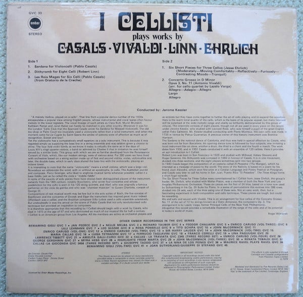 I Cellisti, Pablo Casals, Antonio Vivaldi, Robert Linn (2), Jesse Ehrlich-1