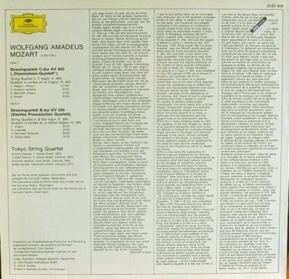Streichquartette C-dur (In C Major) KV 465 and others LP (GER 1974):Wolfgang Amadeus Mozart - Image 2