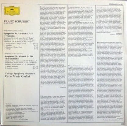 Symphonien No.8 (Unvollendete), No.4 (Tragische) LP (GER 1978):Schubert - Image 2