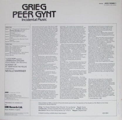Peer Gynt Incidental Music LP (UK 1983):Grieg - Image 2