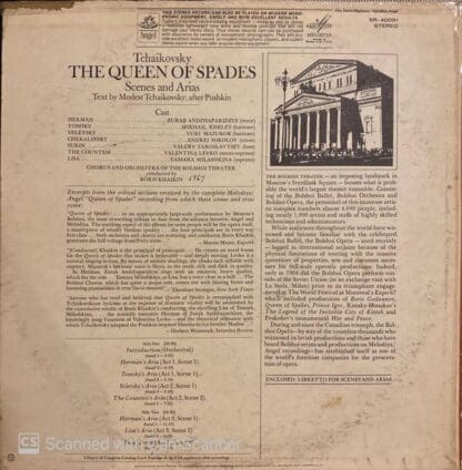 The Queen of Spades Scenes and Arias LP (US 1967):Pyotr Ilyich Tchaikovsky - Image 2