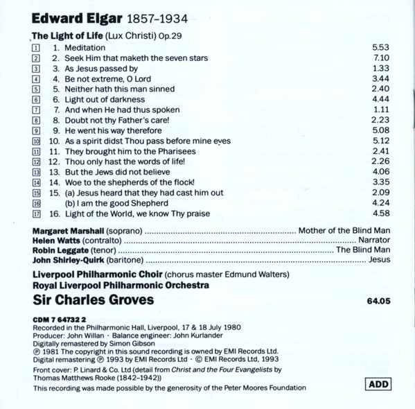 Sir Edward Elgar / Margaret Marshall • Helen Watts • Robin Leggate • John Shirley-Quirk • Royal Liverpool Philharmonic Choir • Royal Liverpool Philharmonic Orchestra • Sir Charles Groves-1
