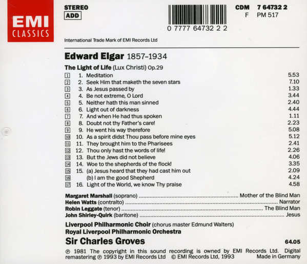Sir Edward Elgar / Margaret Marshall • Helen Watts • Robin Leggate • John Shirley-Quirk • Royal Liverpool Philharmonic Choir • Royal Liverpool Philharmonic Orchestra • Sir Charles Groves-2