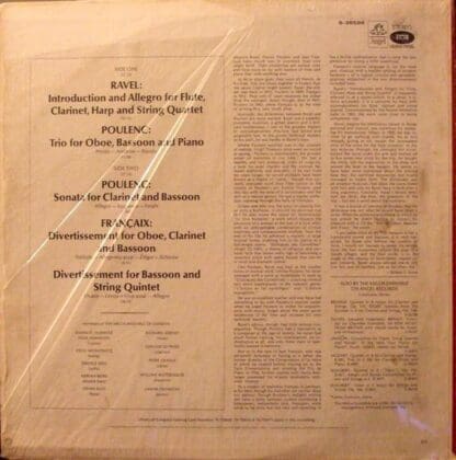 Introduction And Allegro For Flute, Clarinet, Harp And String Quartet and others LP (US):The Melos Ensemble of London - Image 2