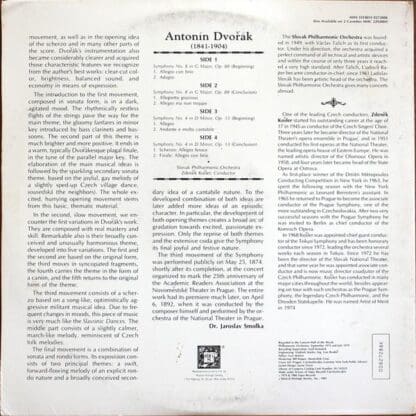 Symphonies Nos. 8 and 4 2xLP (US 1985):Antonín Dvořák - Image 2