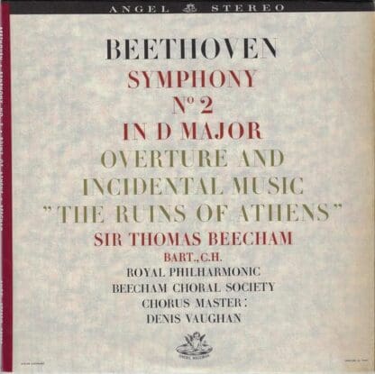 Symphony No. 2 In D Major / Overture And Incidental Music "The Ruins Of Athens" LP (US):Ludwig van Beethoven