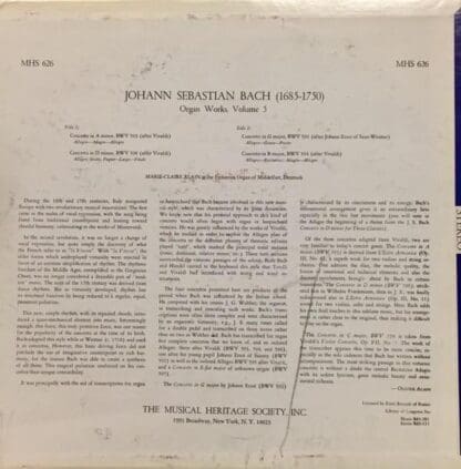 The Organ Works of Johann Sebastian Bach (Volume 5) - Four Organ Concerti LP (US):Johann Sebastian Bach - Image 2
