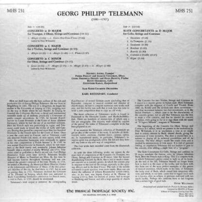 Concertos in D Major, C Major, C Minor / Suite Concertante in D Major LP (US):Georg Philipp Telemann - Image 2