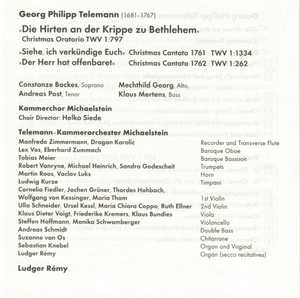 Georg Philipp Telemann – Constanze Backes ∙ Mechthild Georg ∙ Andreas Post ∙ Klaus Mertens ∙ Telemann-Kammerorchester Michaelstein ∙ Kammerchor Michaelstein ∙ Ludger Rémy-4