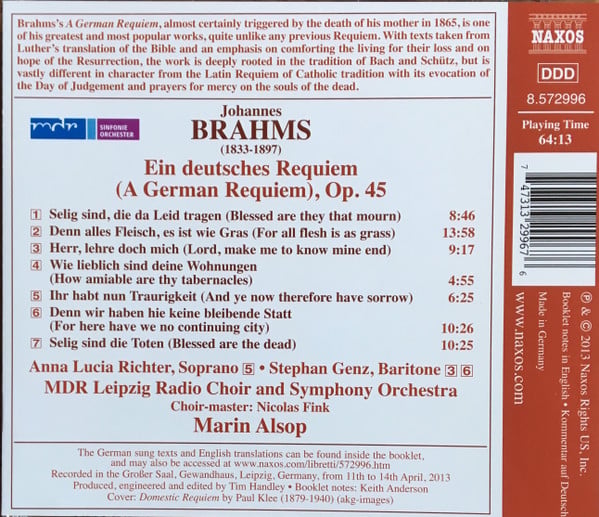 Johannes Brahms / Anna Lucia Richter, Stephan Genz, MDR Sinfonieorchester, MDR Rundfunkchor, Marin Alsop-4