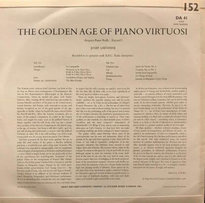 The Golden Age Of Piano Virtuosi (Record 1) LP (UK 1966):Josef Lhevinne - Image 2